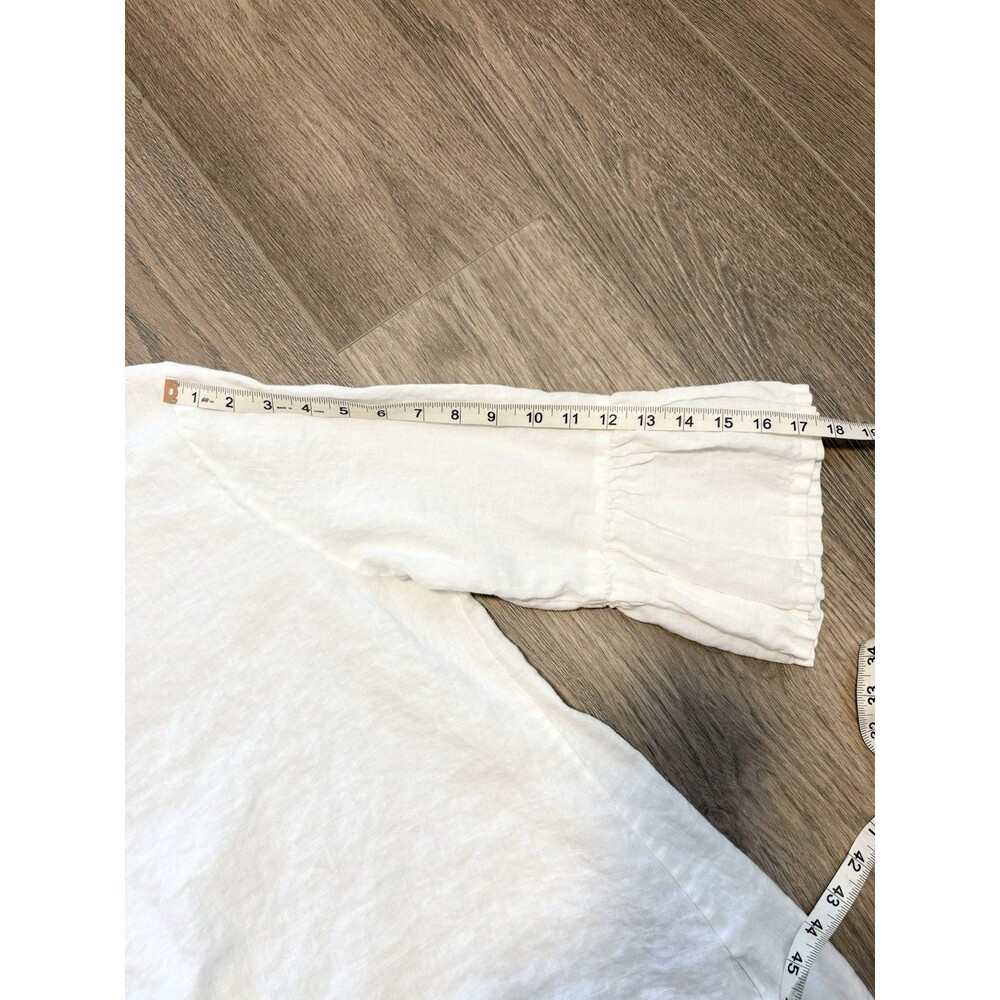 Bryn Walker Fran Linen Round Neck Ruffle Shirt White Sz M Relaxed Fit Boho Beach - Picture 7 of 9